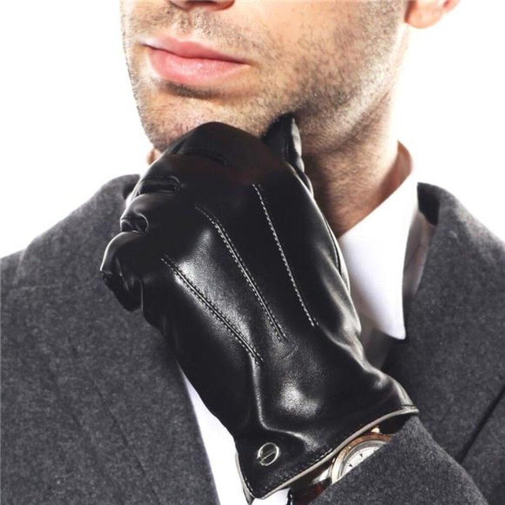 Winter Leather Gloves for Men -Touchscreen Cashmere/Fleece Lined Cold